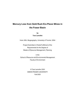 Mercury Loss from Gold Rush Era Placer Mines in the Fraser Basin