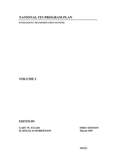 National ITS Program Plan, Volume I