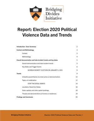 Report: Election 2020 Political Violence Data and Trends