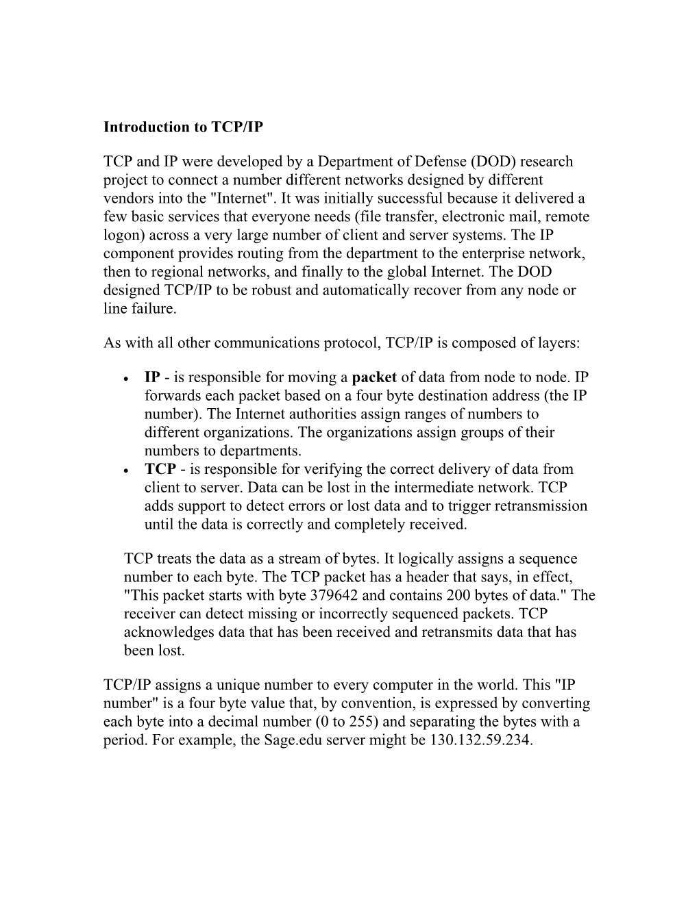 Introduction to TCP/IP