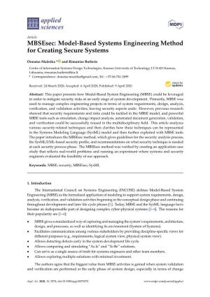 Model-Based Systems Engineering Method for Creating Secure Systems