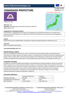 YAMANASHI PREFECTURE Latest Update: August 2013