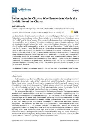 Believing in the Church: Why Ecumenism Needs the Invisibility of the Church