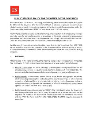 Public Records Policy for the Office of the Governor