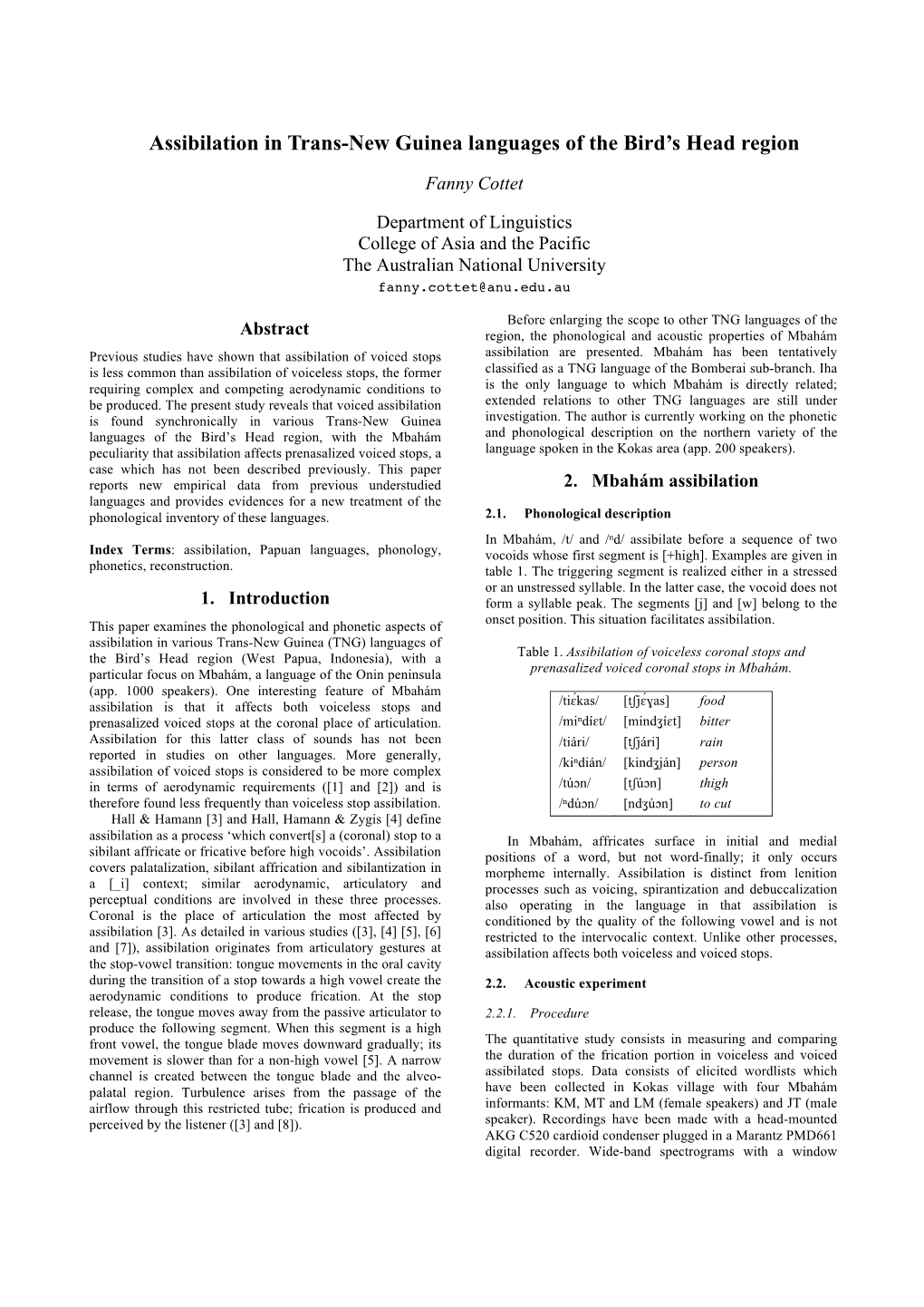 Assibilation in Trans-New Guinea Languages of the Bird's Head Region