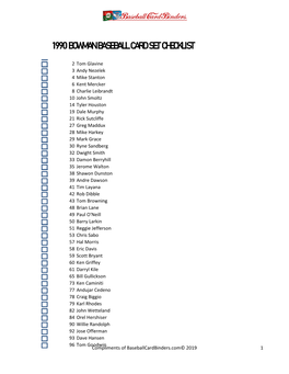 1990 Bowman Baseball Card Set Checklist