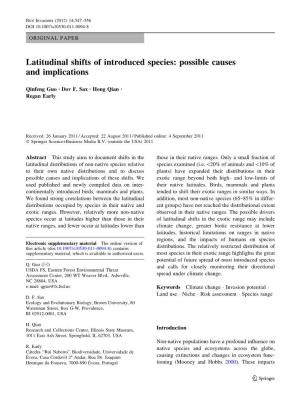Latitudinal Shifts of Introduced Species: Possible Causes and Implications