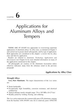 Applications for Aluminum Alloys and Tempers