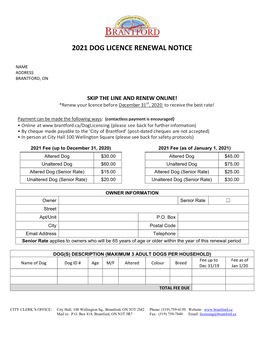 2021 Dog Licence Renewal Notice
