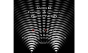 Lecture 18 Fundamentals of Physics Phys 120, Fall 2015 Quantum Physics I