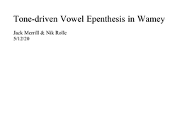 Tone-Driven Vowel Epenthesis in Wamey