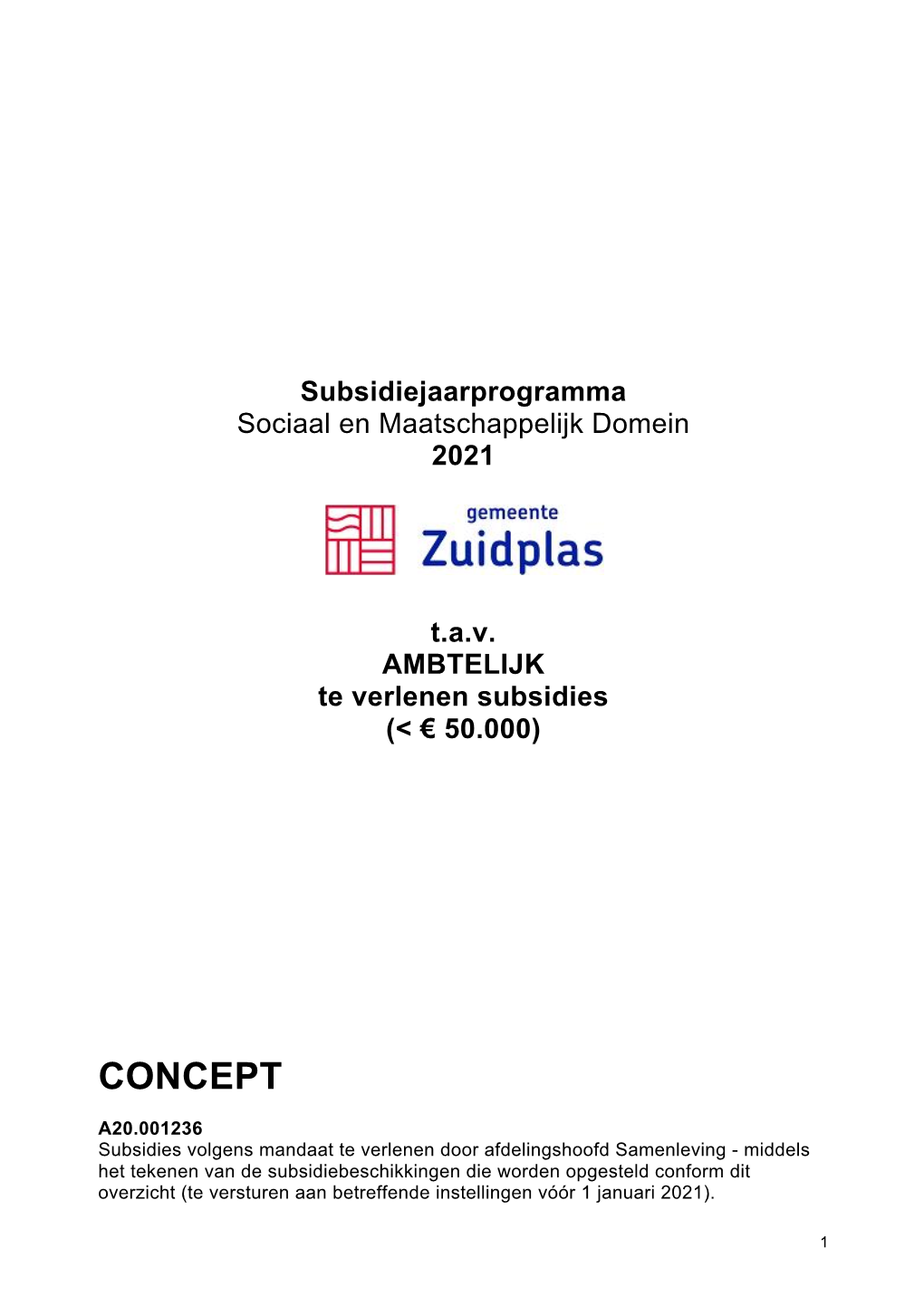 Subsidiejaarprogramma Sociaal Domein 2021