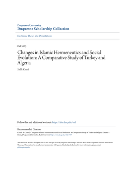Changes in Islamic Hermeneutics and Social Evolution: a Comparative Study of Turkey and Algeria Sadik Kirazli