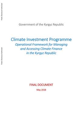 Operational Framework for Managing and Accessing Climate Finance in the Kyrgyz Republic