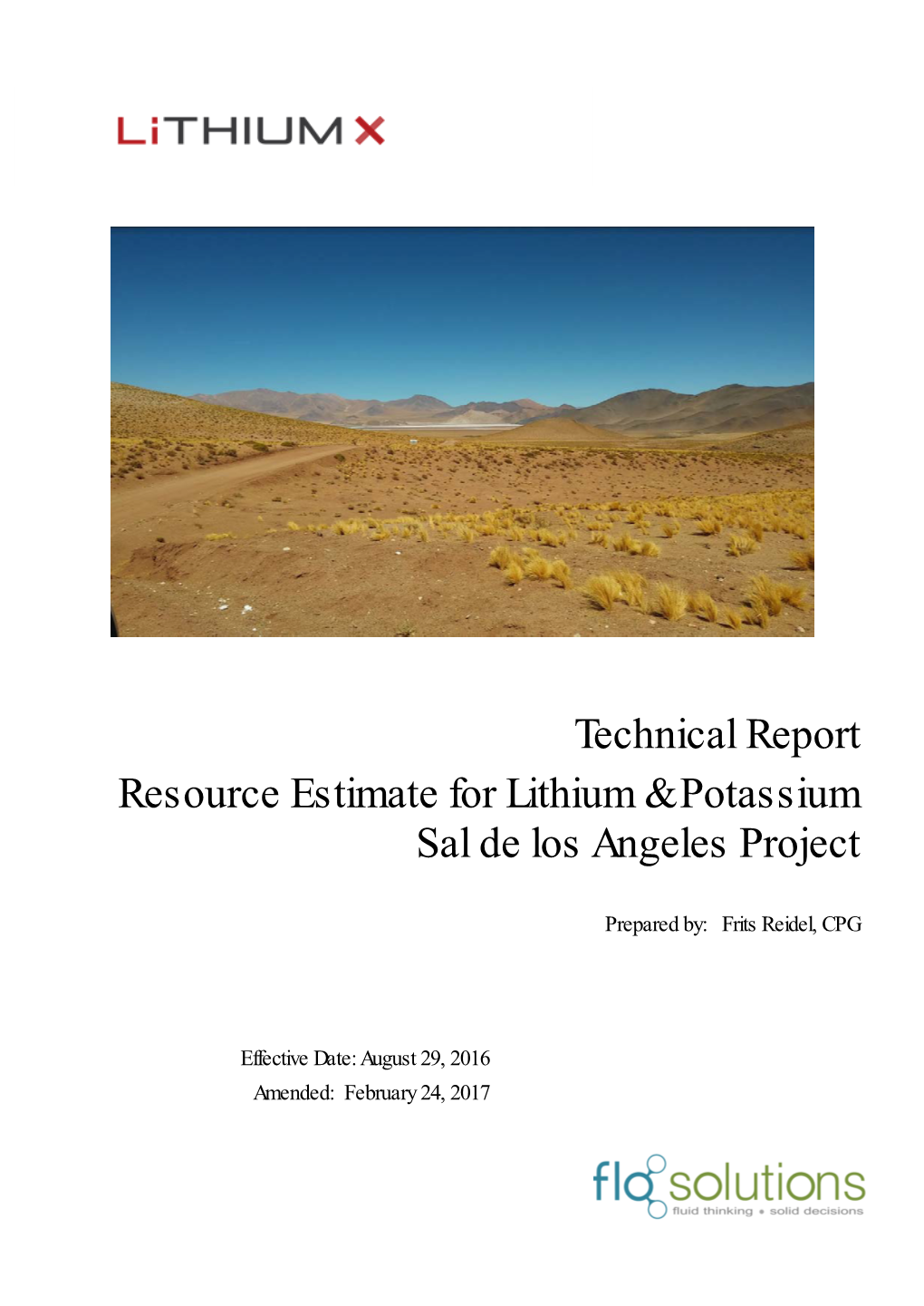 Technical Report Resource Estimate for Lithium & Potassium Sal De Los