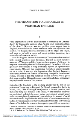 The Transition to Democracy in Victorian England