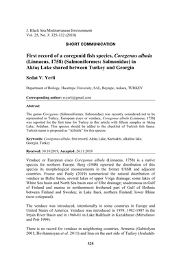 First Record of a Coregonid Fish Species, Coregenus Albula (Linnaeus, 1758) (Salmoniformes: Salmonidae) in Aktaş Lake Shared Between Turkey and Georgia