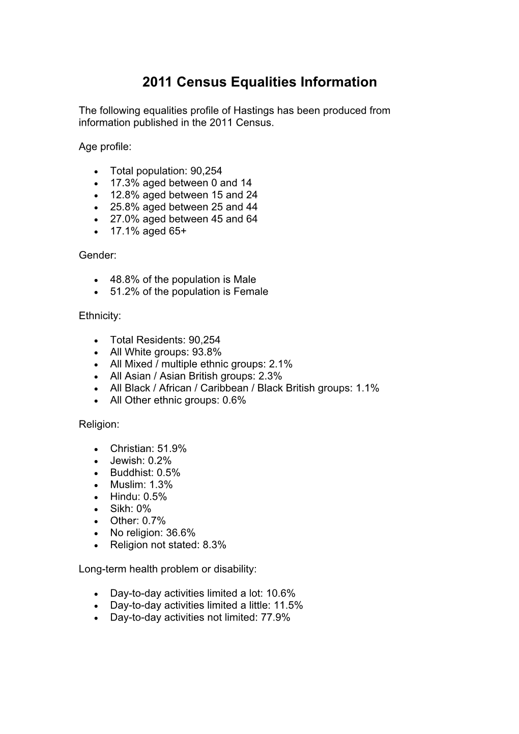 2011 Census Equalities Information