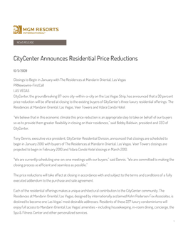 Citycenter Announces Residential Price Reductions