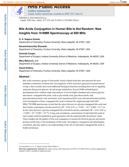 Bile Acids Conjugation in Human Bile Is Not Random: New Insights from 1H-NMR Spectroscopy at 800 Mhz