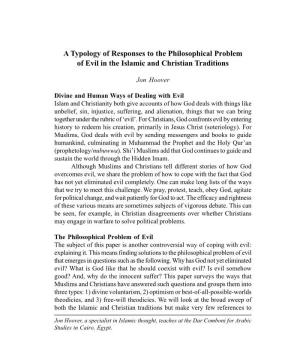 A Typology of Responses to the Philosophical Problem of Evil in the Islamic and Christian Traditions of Evil in the Islamic and Christian Traditions