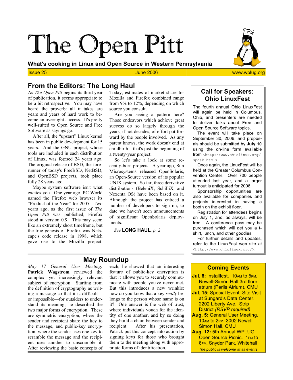 The Open Pitt What's Cooking in Linux and Open Source in Western Pennsylvania Issue 25 June 2006