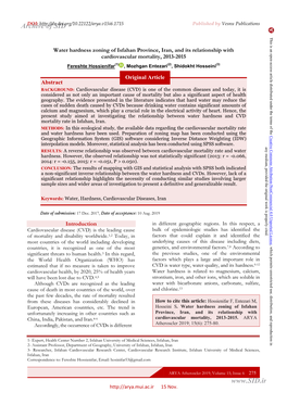 Water Hardness Zoning of Isfahan Province, Iran, and Its Relationship With