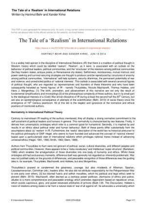 Realism’ in International Relations Written by Hartmut Behr and Xander Kirke