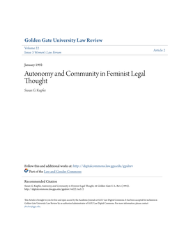 Autonomy and Community in Feminist Legal Thought Susan G