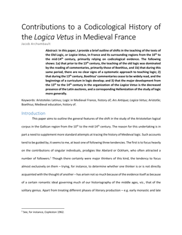 Logica Vetus in Medieval France Jacob Archambault