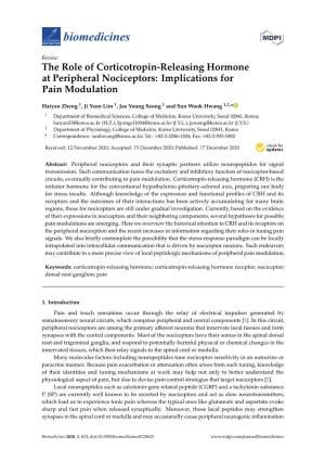 The Role of Corticotropin-Releasing Hormone at Peripheral Nociceptors: Implications for Pain Modulation