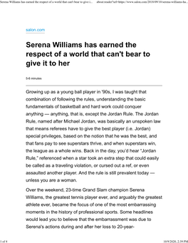 Serena Williams Has Earned the Respect of a World That Can't Bear to Give I