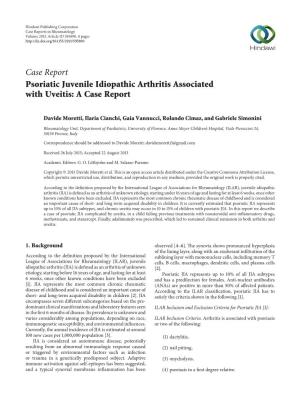 Case Report Psoriatic Juvenile Idiopathic Arthritis Associated with Uveitis: a Case Report