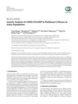Genetic Analysis of LRRK2 R1628P in Parkinson's Disease in Asian Populations