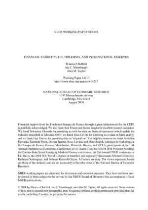 Nber Working Paper Series Financial Stability, The