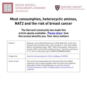 Meat Consumption, Heterocyclic Amines, NAT2 and the Risk of Breast Cancer
