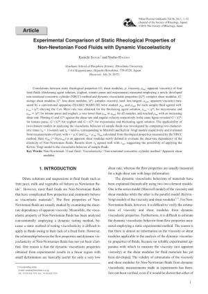 Article Experimental Comparison of Static Rheological Properties of Non-Newtonian Food Fluids with Dynamic Viscoelasticity