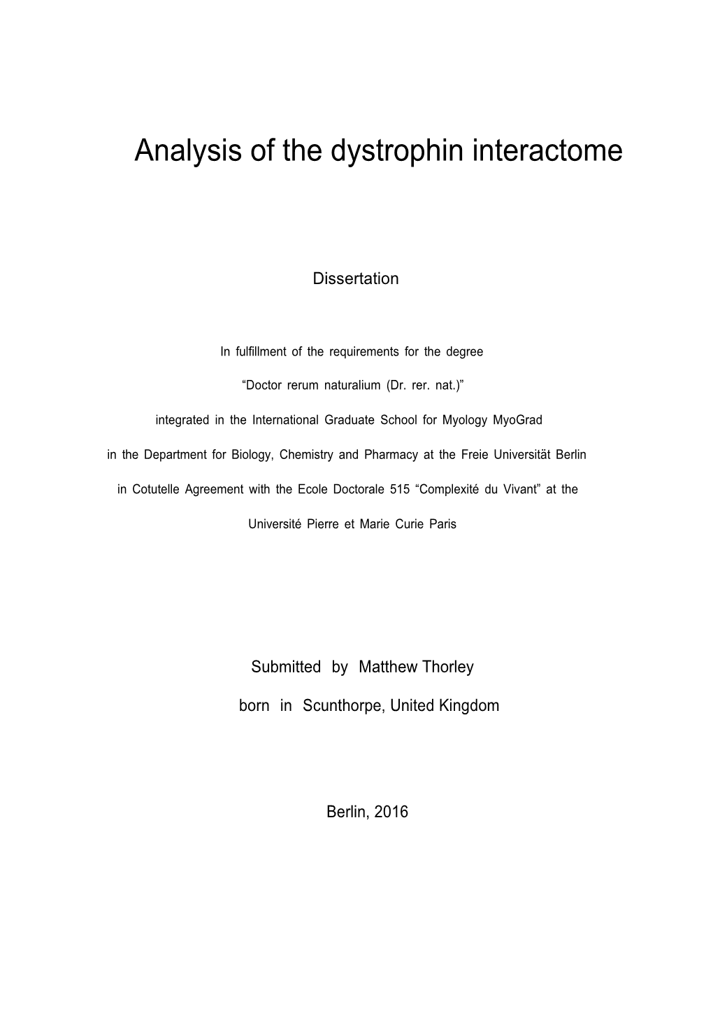 Analysis of the Dystrophin Interactome