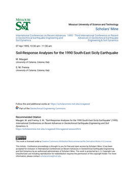 Soil-Response Analyses for the 1990 South-East Sicily Earthquake