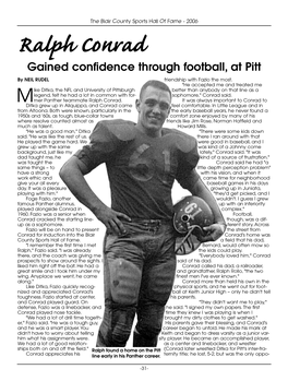 Ralph Conrad Gained Confidence Through Football, at Pitt by NEIL RUDEL Friendship with Fazio the Most