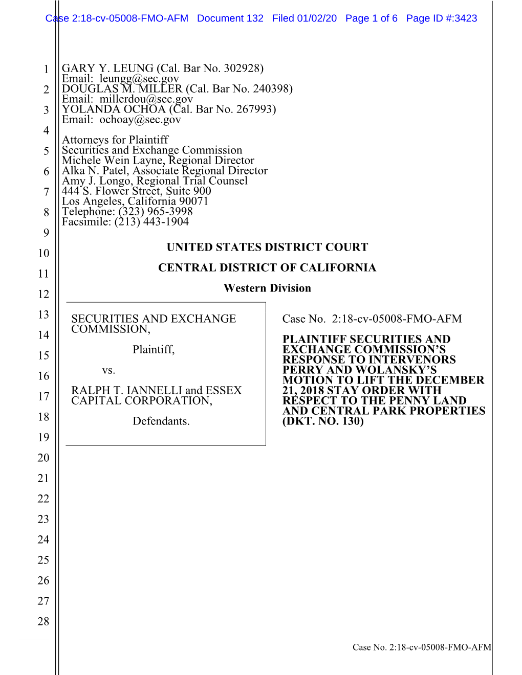 Cal. Bar No. 302928) Email: Leungg@Sec.Gov 2 DOUGLAS M