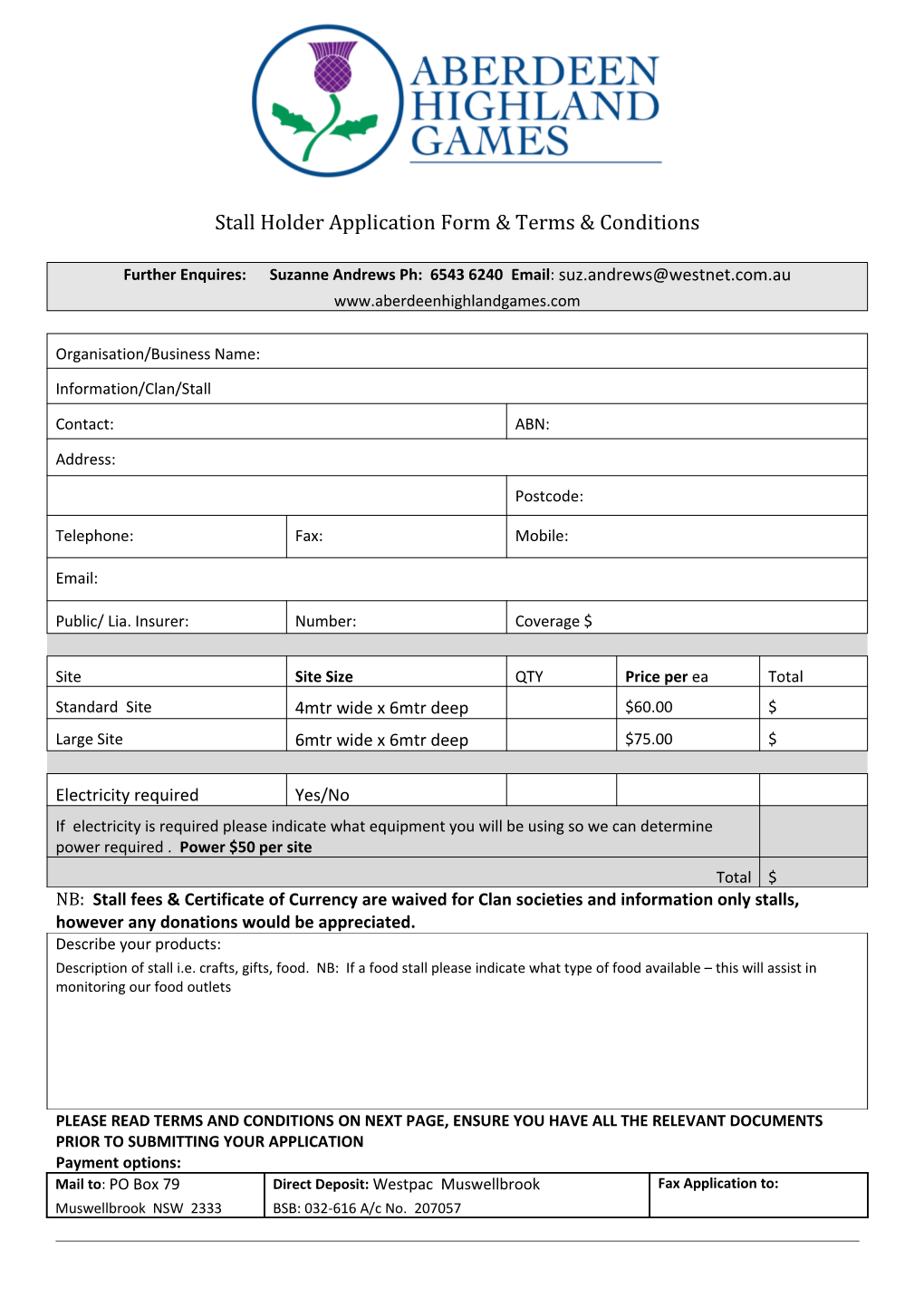 Stall Holder Application Form Terms & Conditions