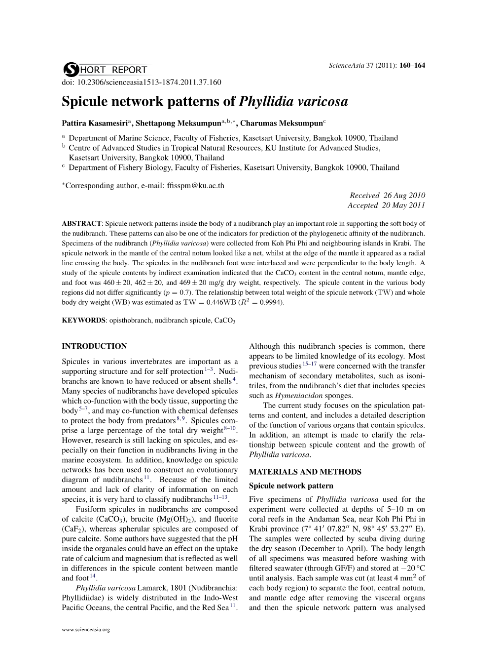 Spicule Network Patterns of Phyllidia Varicosa