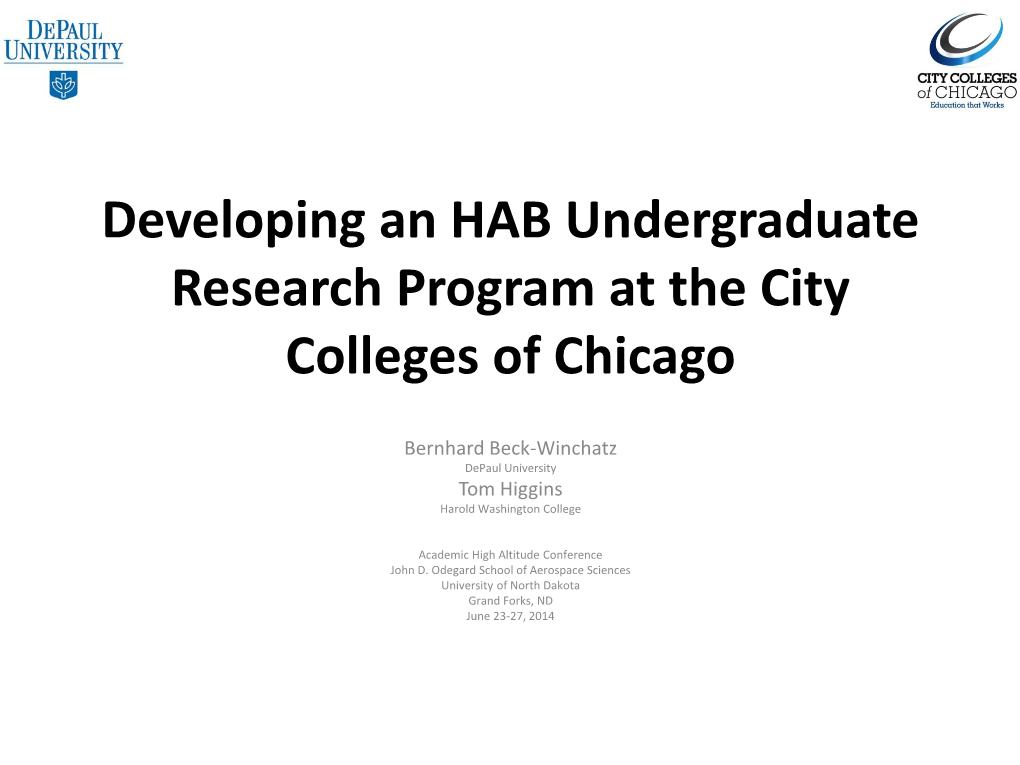 Developing an HAB Undergraduate Research Program at the City Colleges of Chicago
