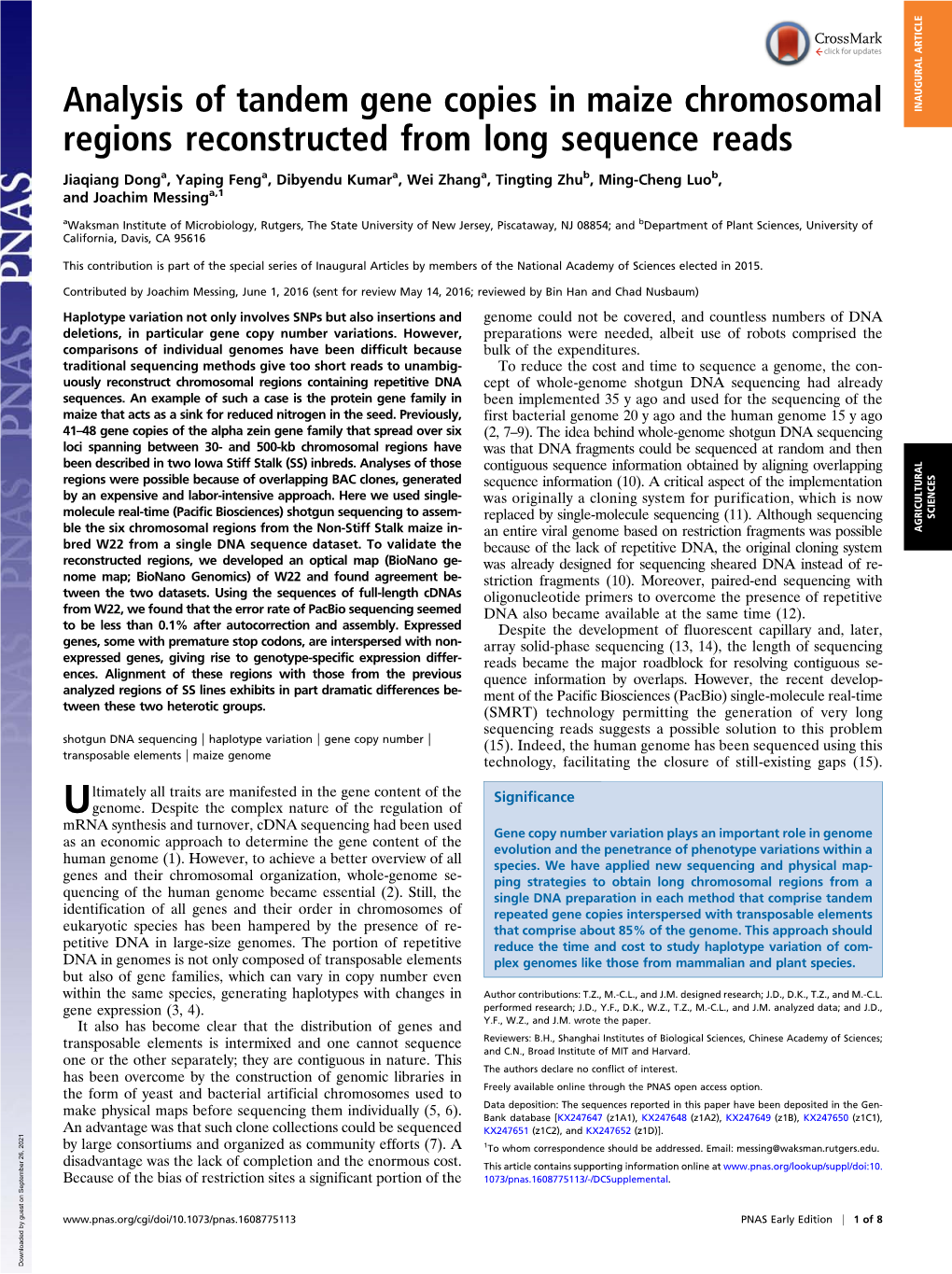 Analysis of Tandem Gene Copies in Maize Chromosomal Regions Reconstructed from Long Sequence Reads