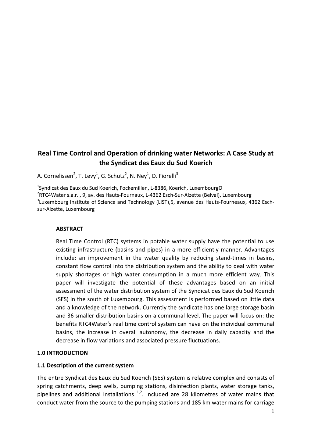 Real Time Control and Operation of Drinking Water Networks: a Case Study at the Syndicat Des Eaux Du Sud Koerich A