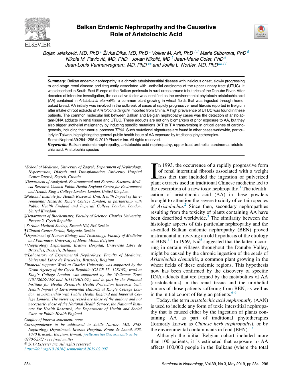 Balkan Endemic Nephropathy and the Causative Role of Aristolochic Acid