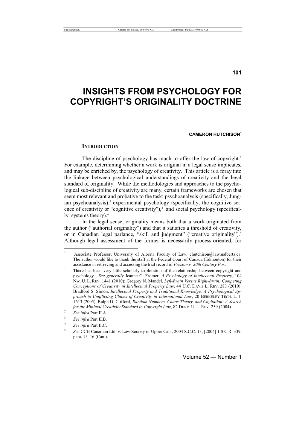 Insights from Psychology for Copyright's Originality