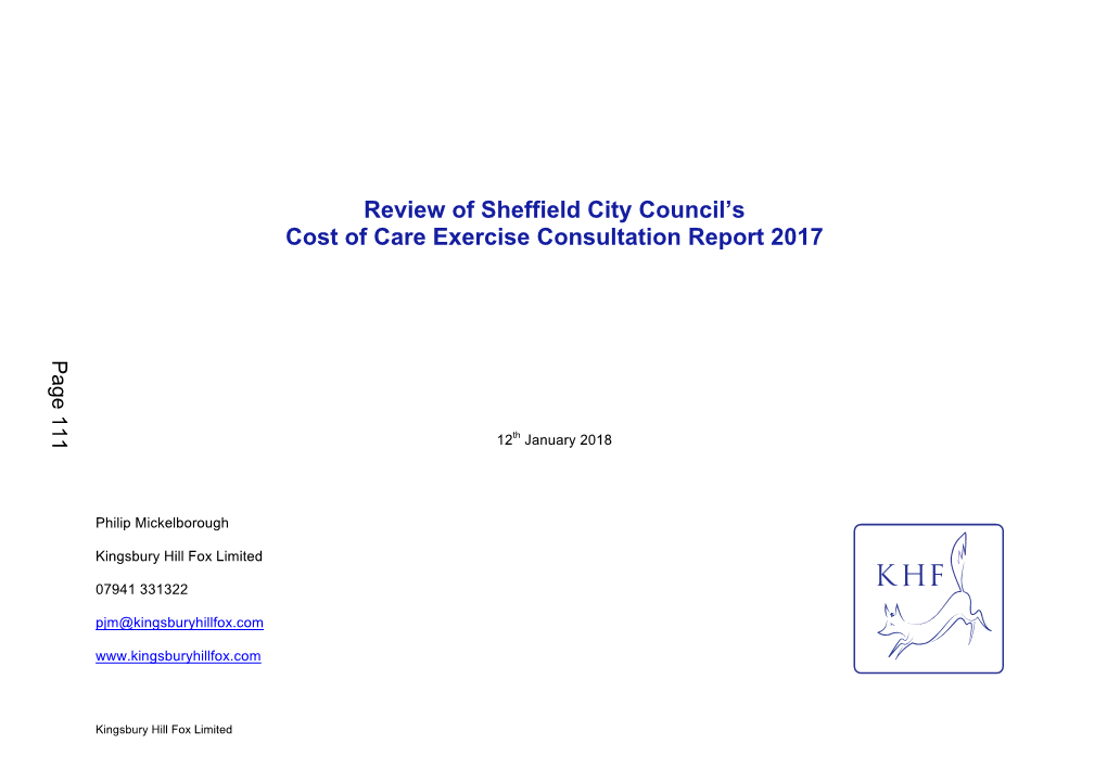 Review of Sheffield CC's Cost of Care Exercise 2018