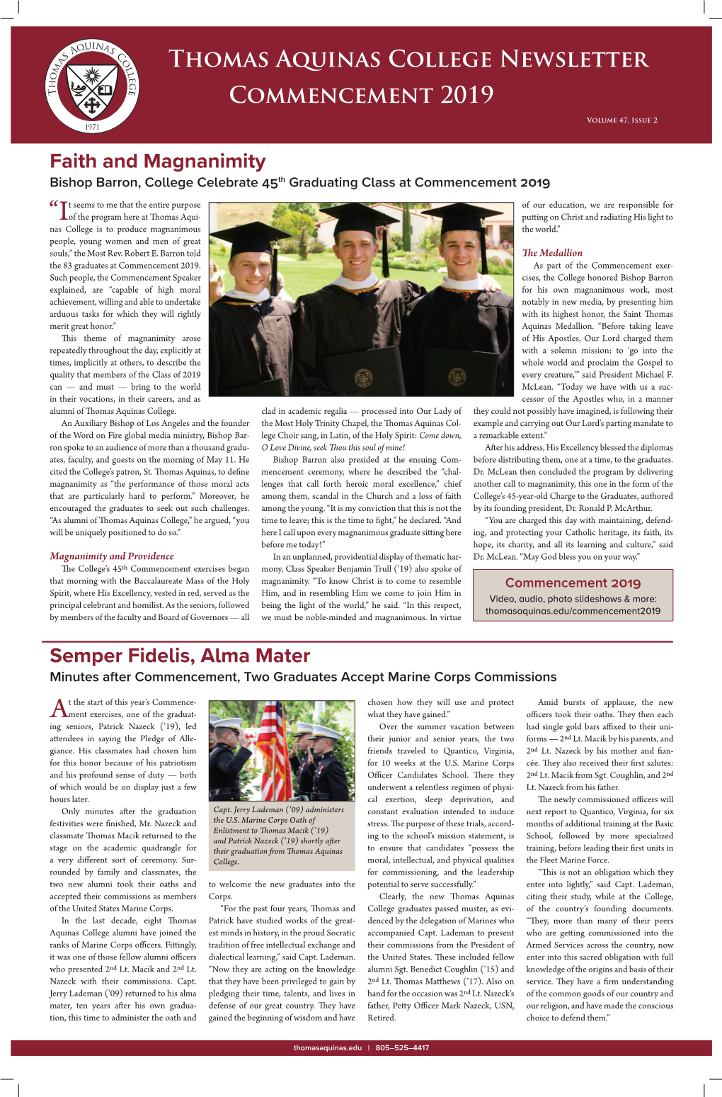 Thomas Aquinas College Newsletter Commencement 2019